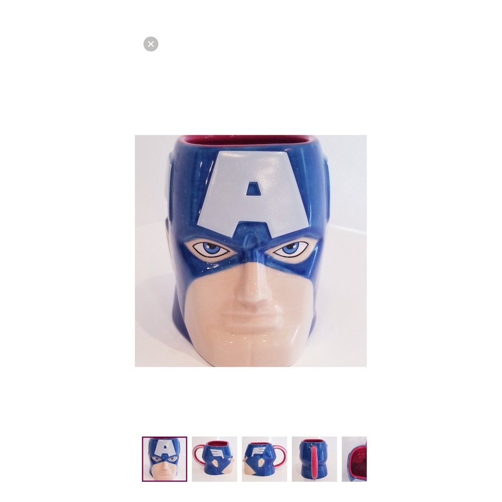 Disney Store Marvel Captain America 3D Sculpted Ceramic Coffee Mug Blue Red 4in